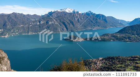 Magnificent view of Bellagio at lake Como, seen from Monte Crocione 111891733