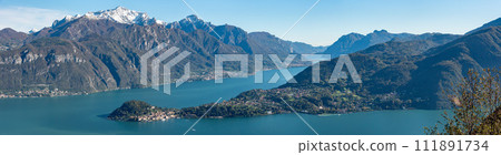 Magnificent view of Bellagio at lake Como, seen from Monte Crocione 111891734