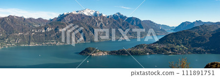 Magnificent view of Bellagio at lake Como, seen from Monte Crocione 111891751