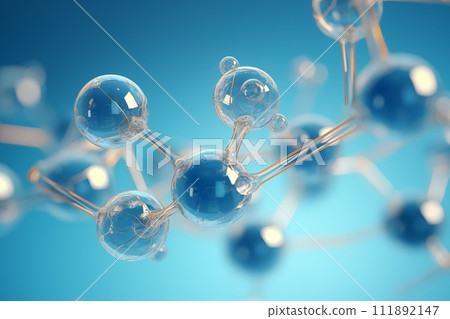 AI-generated content. Close up visualization of with molecule or atom, Abstract structure for Science or medical blue background AI-generated content. Close up visualization of with molecule or atom, Abstract structure for Science or medical blue background 111892147