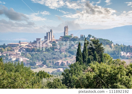 Panoramic view of famous medieval town San Gimignano in the Tuscany Panoramic view of famous medieval town San Gimignano in the Tuscany 111892192