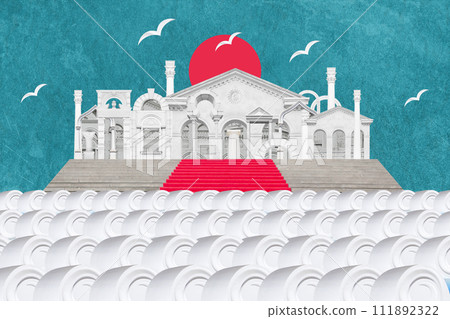 Surreal collage with elements classic architecture. Art poster, concept, zine cover. Antique cityscape Surreal collage with elements classic architecture. Art poster, concept, zine cover. Antique cityscape 111892322