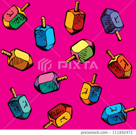 Jewish holiday symbol. Dreidel. Sketch pattern 111892472