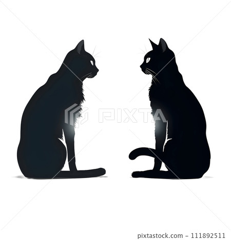 Black silhouette of two cats on white background. 111892511