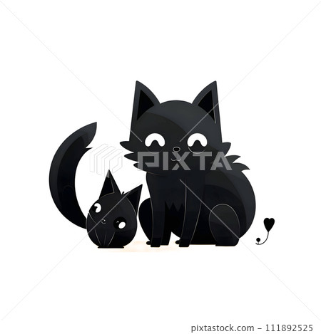 Black silhouette of two cats on white background. 111892525