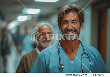 Supportive Medical Professional Guiding Senior Patient 111892889