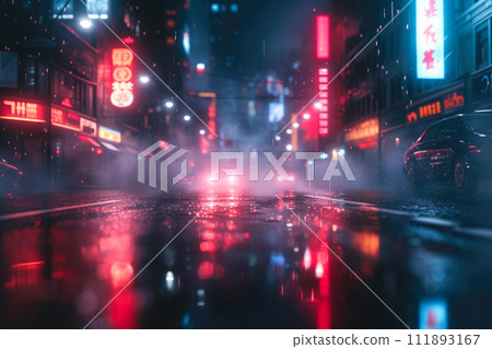 Futuristic Urban Glow: Close-Up of Night Street 111893167