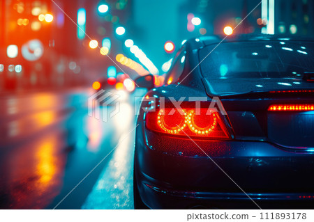 Nighttime Boulevard Beauty: Car in Motion Nighttime Boulevard Beauty: Car in Motion 111893178