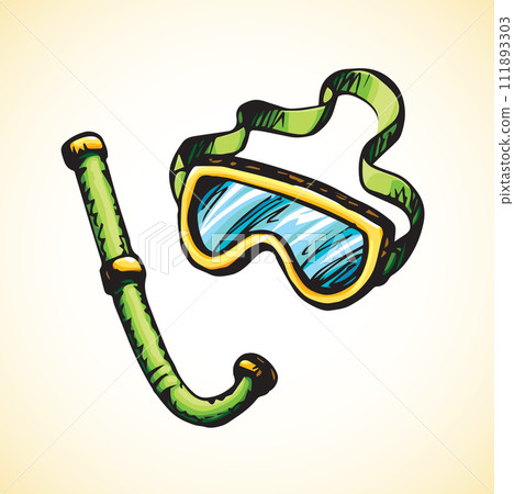 Diving snorkel and goggles. Vector drawing 111893303