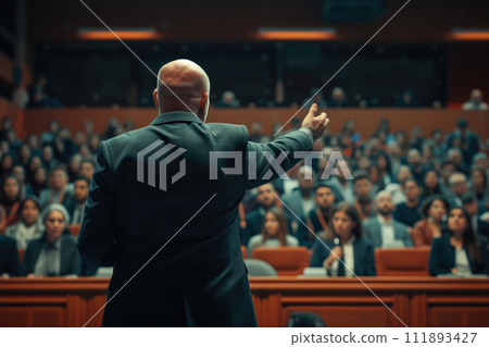 Elderly Sales Guru Captivates Crowd in Conference 111893427