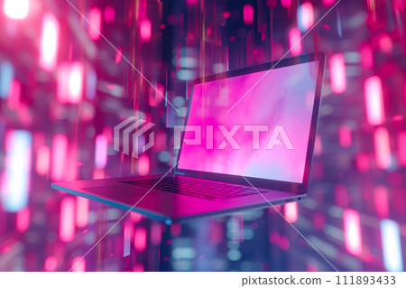 Tech Mirage: Surreal Laptop Hovering in Ethereal Realm Tech Mirage: Surreal Laptop Hovering in Ethereal Realm 111893433