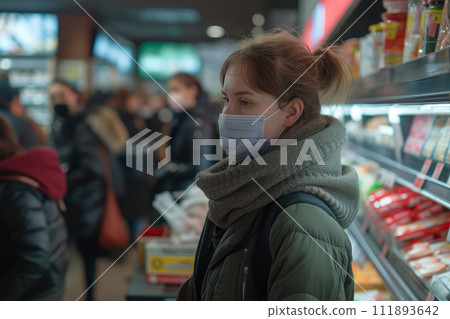 Shopping Frenzy: Masked Shoppers Stocking Up 111893642
