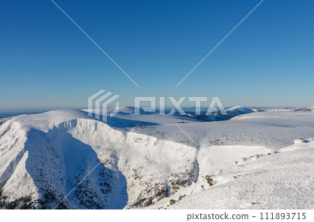 Giant Mine, Studnicni mountain , view from  snezka, mountain on the border between Czech Republic and Poland, winter morning 111893715