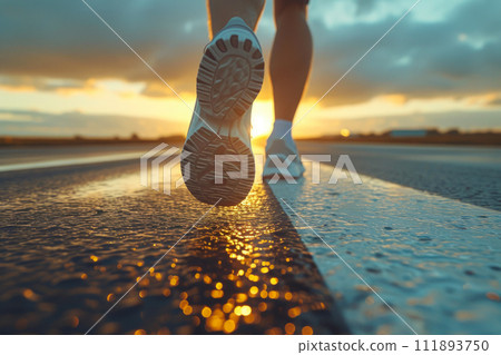 Athletic Stride: Detailed View of Running Legs 111893750