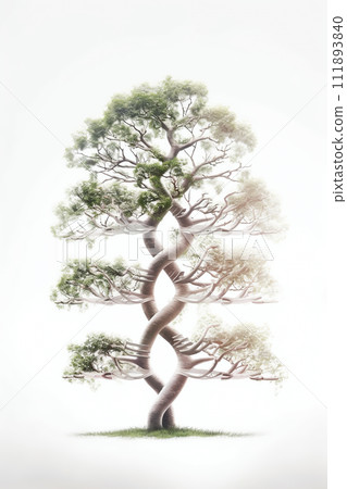 AI-generated content. Human DNA helix with tree green leaves. Eco concept for medical, research and lab 111893840