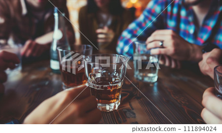 AI-generated content. Group Sitting Around Wooden Table 111894024