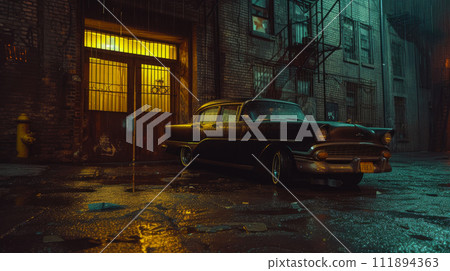 Classic Car Noir: Abandoned Elegance in the Rain 111894363