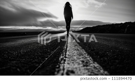 一個行走的人的剪影 一個行走的人的剪影 111894470