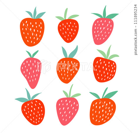 Set of strawberries of different shapes and sizes Set of strawberries of different shapes and sizes 111895234