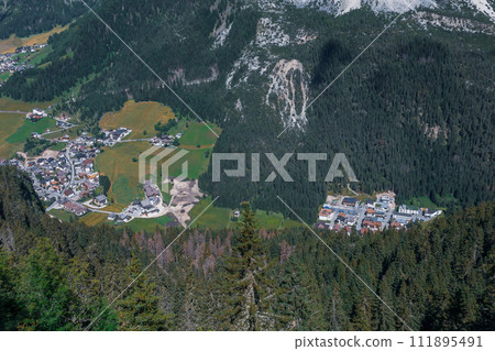 Dolomiti Alps in Alta Badia landscape view Dolomiti Alps in Alta Badia landscape view 111895491