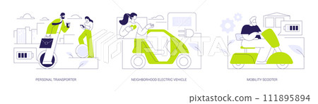 Personal electric transport abstract concept vector illustrations. Personal electric transport abstract concept vector illustrations. 111895894