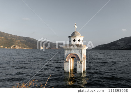 Bell tower of flooded Saint Nicholas Church. Kouris Dam, Limassol District, Cyprus 111895968