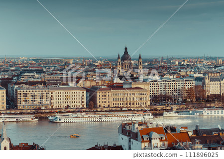 Panorama of Budapest with St Stephen (Ishtvan) Basilica from the opposite bank of Danube river Panorama of Budapest with St Stephen (Ishtvan) Basilica from the opposite bank of Danube river 111896025