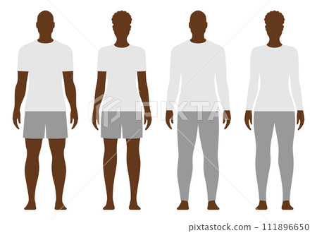 Black man and woman dressed in long and short sleeve shirts, panties and shorts, vector illustration 111896650