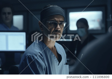 AI-generated content. Medical team in blue protective gear performing surgery 111896800