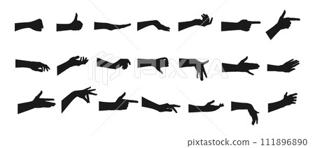 Collection of hand gestures silhouettes. Set of different hand gestures. Vector illustration 111896890