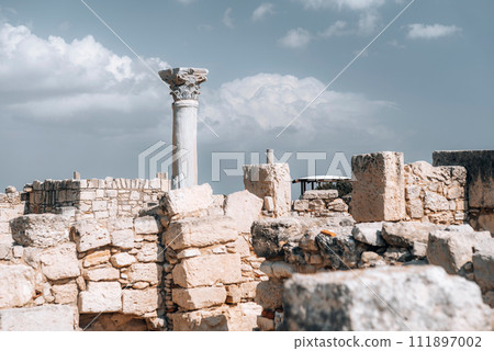 Ancient Roman pillar at Kourion archaeological site. Limassol District, Cyprus Ancient Roman pillar at Kourion archaeological site. Limassol District, Cyprus 111897002