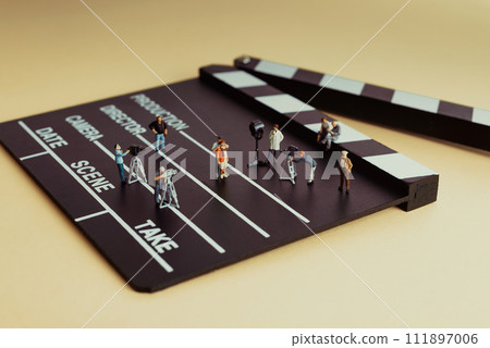 Behind the scene. Film crew filming criminal movie scene Behind the scene. Film crew filming criminal movie scene 111897006