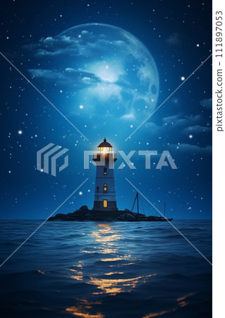 Lighthouse night illustration 111897053