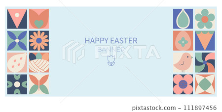 Happy Easter modern abstract geometric poster, banner. Easter template for social media post, vector background. 111897456