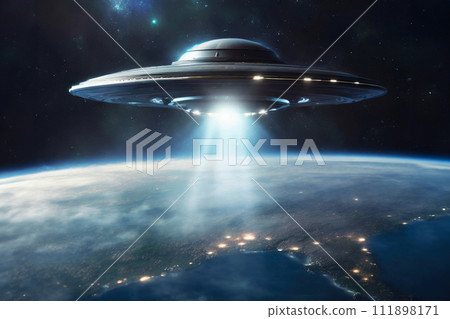 Image of a UFO approaching the earth 111898171