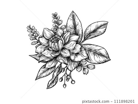 Boutonniere of wild rose flowers and berries 111898201