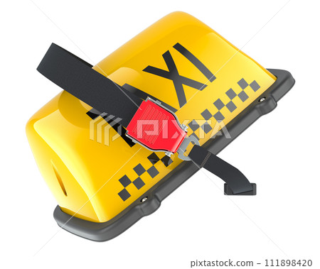 Taxi car signboard with safety belt, 3D rendering 111898420