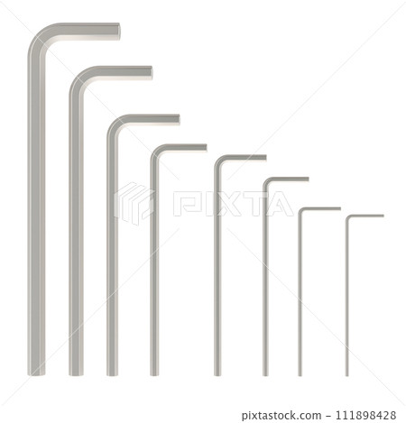 Set of hex keys, hex wrenches. 3D rendering Set of hex keys, hex wrenches. 3D rendering 111898428