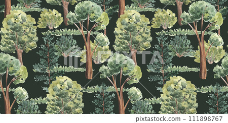 seamless pattern with watercolor green trees on white background. hand drawn illustrations. For textile, fabric, wallpaper, seamless pattern with watercolor green trees on white background. hand drawn illustrations. For textile, fabric, wallpaper, 111898767