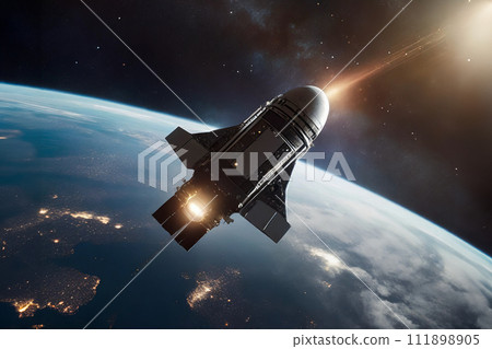 Image of a spaceship approaching the earth 111898905