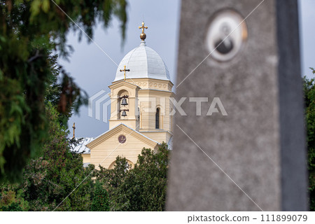Church of the Holy Great-Martyr Dimitrije Solunski seen through the Zemun cemetery 111899079