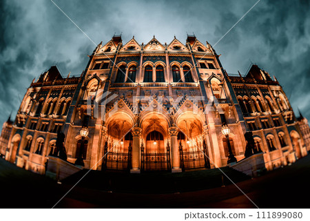 East facade at night of Hungarian Parliament Building at night. Budapest, Hungary East facade at night of Hungarian Parliament Building at night. Budapest, Hungary 111899080