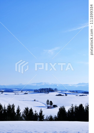 Spectacular view from Shinei Hill in Biei, Hokkaido in winter Spectacular view from Shinei Hill in Biei, Hokkaido in winter 111899384
