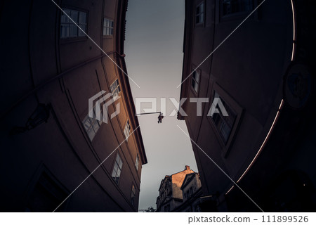 The Hanging Man. Sculpture depicting Sigmund Freud suspended by one hand. Husova street, Prague, Czech Republic The Hanging Man. Sculpture depicting Sigmund Freud suspended by one hand. Husova street, Prague, Czech Republic 111899526