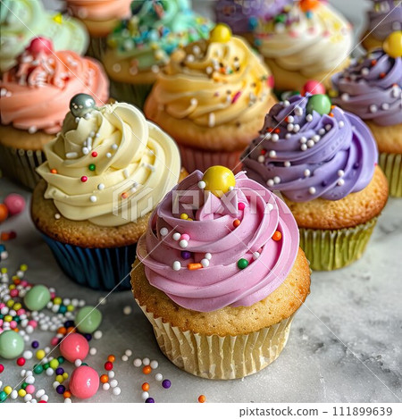 AI-generated content. Easter colorful mini cupcakes with sprinkles AI-generated content. Easter colorful mini cupcakes with sprinkles 111899639