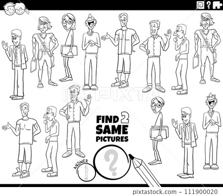 find two same cartoon men characters activity coloring page 111900020
