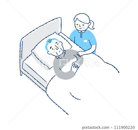 睡在床上的老人和照顧他的女人 睡在床上的老人和照顧他的女人 111900220