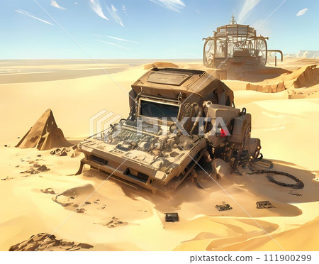 Dry desert and extinct civilization Machine monitor computer Dry desert and extinct civilization Machine monitor computer 111900299