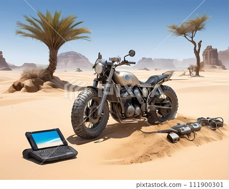 Dry desert and a dying civilization Motorcycles and computer monitors 111900301