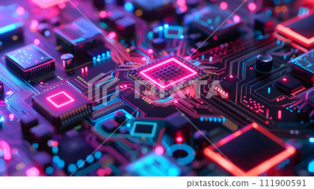 Processor cpu blurry image of an electronic circuit board circuit board blurry image of an electronic circuit board digital computer circuit boards, schematic electronic board with neon electronic 111900591